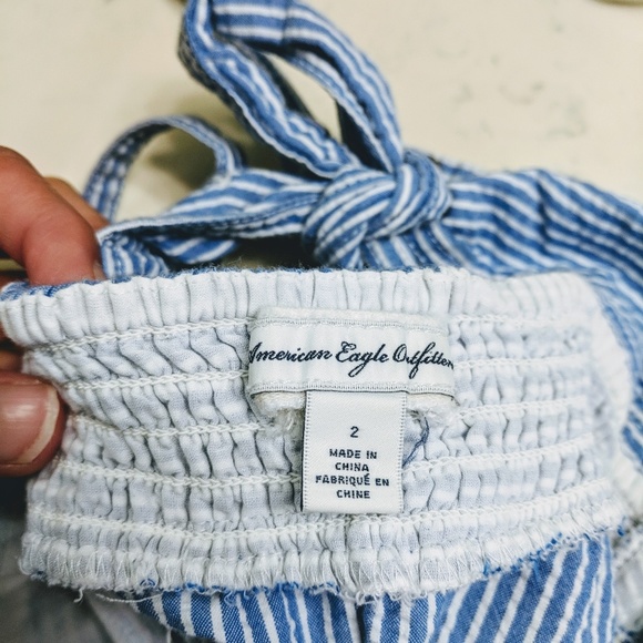 American Eagle Blue White Striped Open Back Dress - Picture 7 of 7